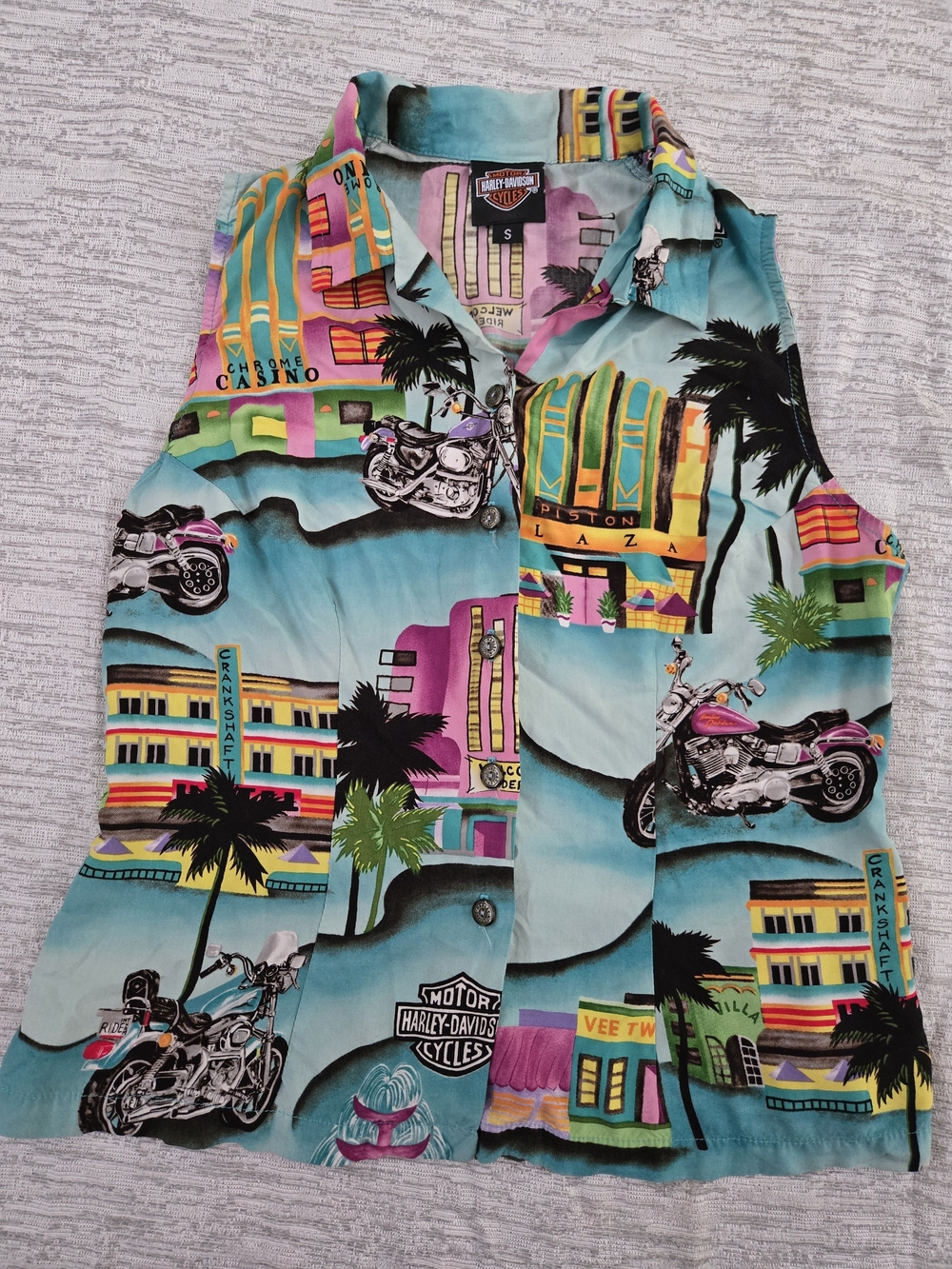 Harley-Davidson Turquoise Multi Kids' Sleeveless Button-Up Shirt
